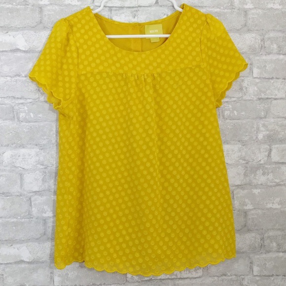 Anthropologie Tops - Anthropologie Yellow Blouse Polka Dots